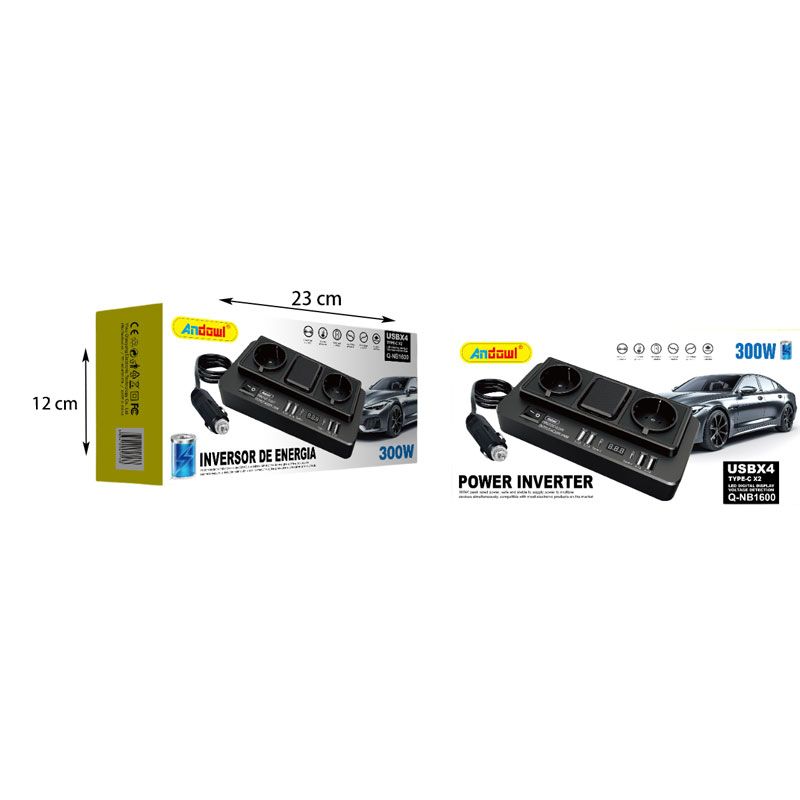 Andowl Μετατροπέας Φορτιστής αυτοκινήτου Q-NB1600 - Power Inverter ANDOWL