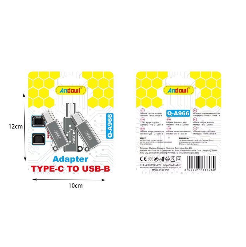 Andowl Προσαρμογέας Type-C σε USB-B Q-A966 - Adapter ANDOWL