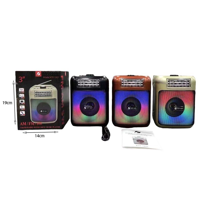 Επαναφορτιζόμενο FM ράδιο 3" KTF-1421 - ΑΜ/FM/SW 3 band radio with USB/TF music player - Μαύρο OEM
