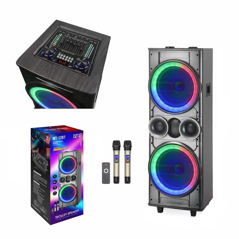 Φορητό ηχείο με 2 μικρόφωνα 12"*2 P.M.P.O. 30000W MT-1287 - Portable stage performance bluetooth trolley speaker OEM