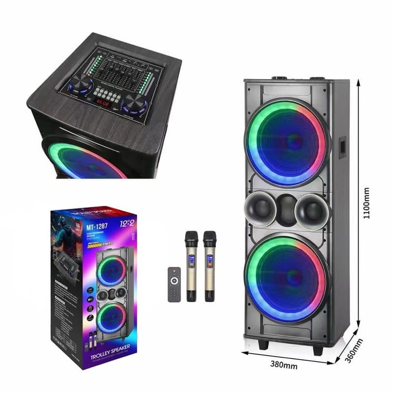 Φορητό ηχείο με 2 μικρόφωνα 12"*2 P.M.P.O. 30000W MT-1287 - Portable stage performance bluetooth trolley speaker OEM