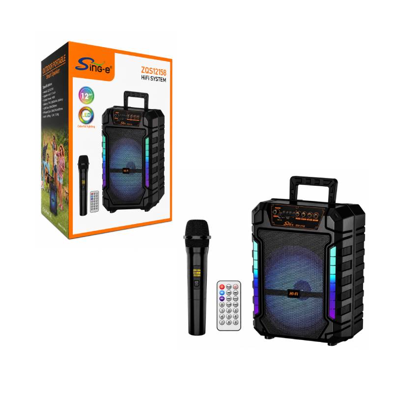 Sing-e Φορητό Ηχείο Karaoke 12" Bluetooth με Ασύρματο Μικρόφωνο, LED Φωτισμό & Τηλεχειριστήριο ZQS12158 - Bluetooth Karaoke Speaker OEM