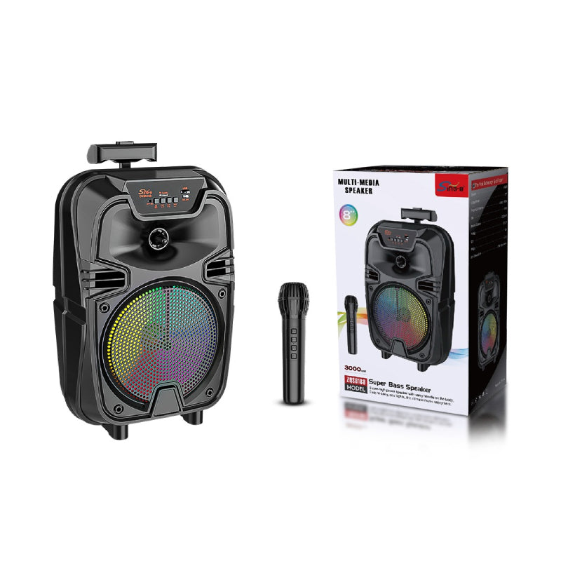 Sing-e Φορητό Bluetooth Ηχείο Karaoke 8" με Ασύρματο Μικρόφωνο & LED Φωτισμό ZQS8188- 8" Portable Bluetooth Karaoke Speaker with Wireless Microphone & LED Lights OEM