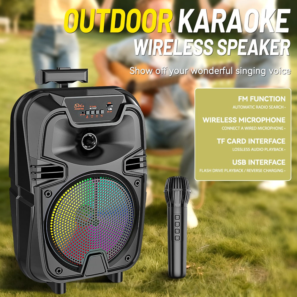 Sing-e Φορητό Bluetooth Ηχείο Karaoke 8" με Ασύρματο Μικρόφωνο & LED Φωτισμό ZQS8188- 8" Portable Bluetooth Karaoke Speaker with Wireless Microphone & LED Lights OEM