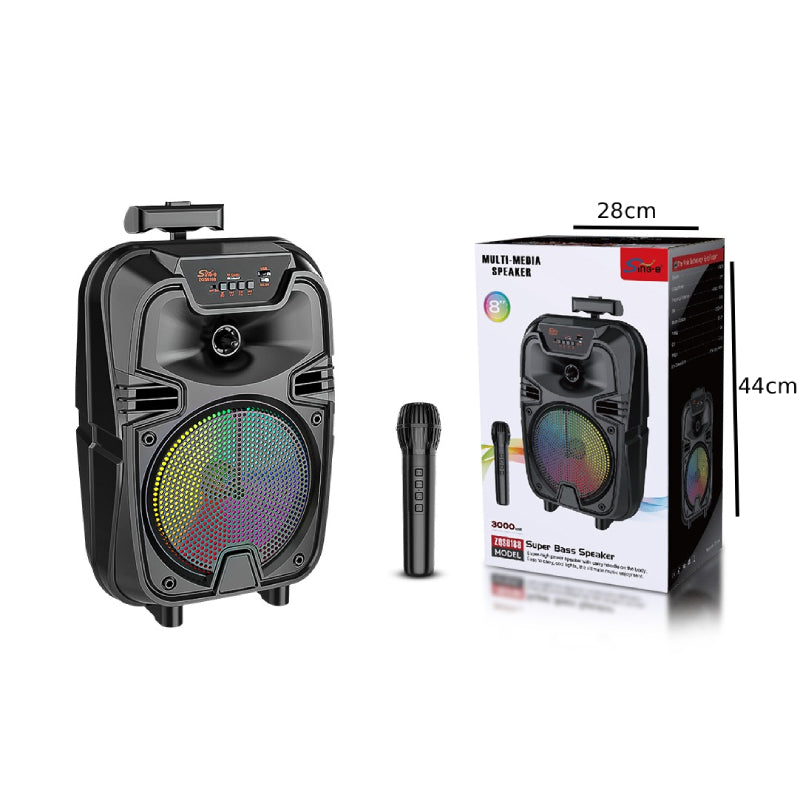 Sing-e Φορητό Bluetooth Ηχείο Karaoke 8" με Ασύρματο Μικρόφωνο & LED Φωτισμό ZQS8188- 8" Portable Bluetooth Karaoke Speaker with Wireless Microphone & LED Lights OEM