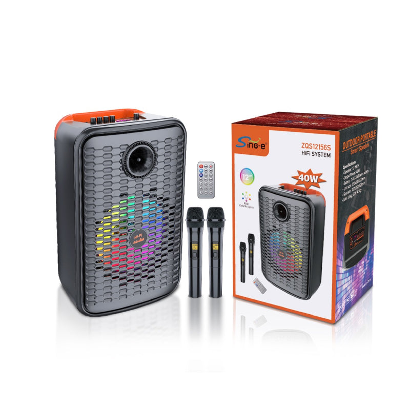 Sing-e Φορητό Bluetooth Ηχείο Karaoke 12" 40W με 2 Ασύρματα Μικρόφωνα & Τηλεχειριστήριο ZQS12156S - 12" 40W Portable Bluetooth Karaoke Speaker with 2 Wireless Microphones & Remote OEM