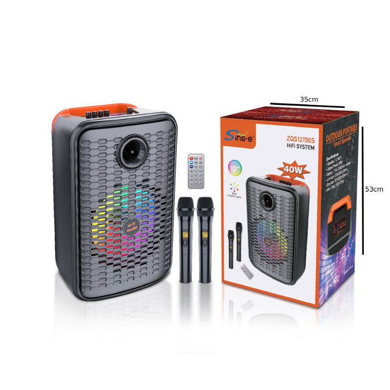 Sing-e Φορητό Bluetooth Ηχείο Karaoke 12" 40W με 2 Ασύρματα Μικρόφωνα & Τηλεχειριστήριο ZQS12156S - 12" 40W Portable Bluetooth Karaoke Speaker with 2 Wireless Microphones & Remote OEM