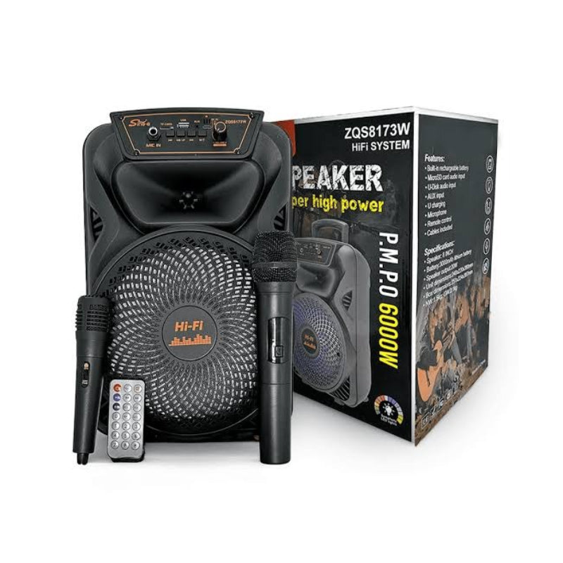 SING-E Φορητό Bluetooth Ηχείο Karaoke 8" με 2 Ασύρματα Μικρόφωνα & Τηλεχειριστήριο ZQS8173W - Portable Bluetooth Karaoke Speaker with 2 Wireless Microphones & Remote Control OEM