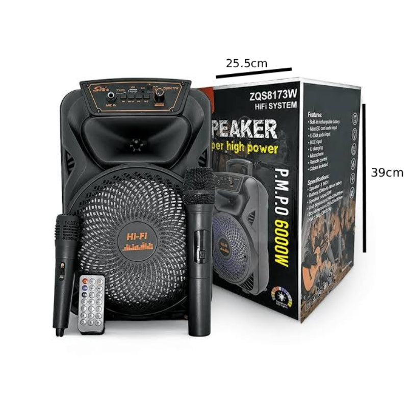 SING-E Φορητό Bluetooth Ηχείο Karaoke 8" με 2 Ασύρματα Μικρόφωνα & Τηλεχειριστήριο ZQS8173W - Portable Bluetooth Karaoke Speaker with 2 Wireless Microphones & Remote Control OEM
