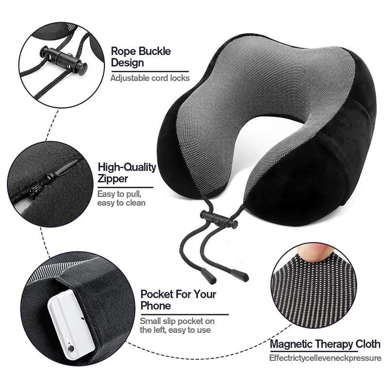 Μαξιλάρι Αυχένα Ταξιδιού Memory Foam - Memory Foam Travel Pillow Neck Support - Ανοιχτό καφέ - Γκρι - Καφέ - Μαύρο - Μπλε - Μπλε σκούρο - Ροζ OEM