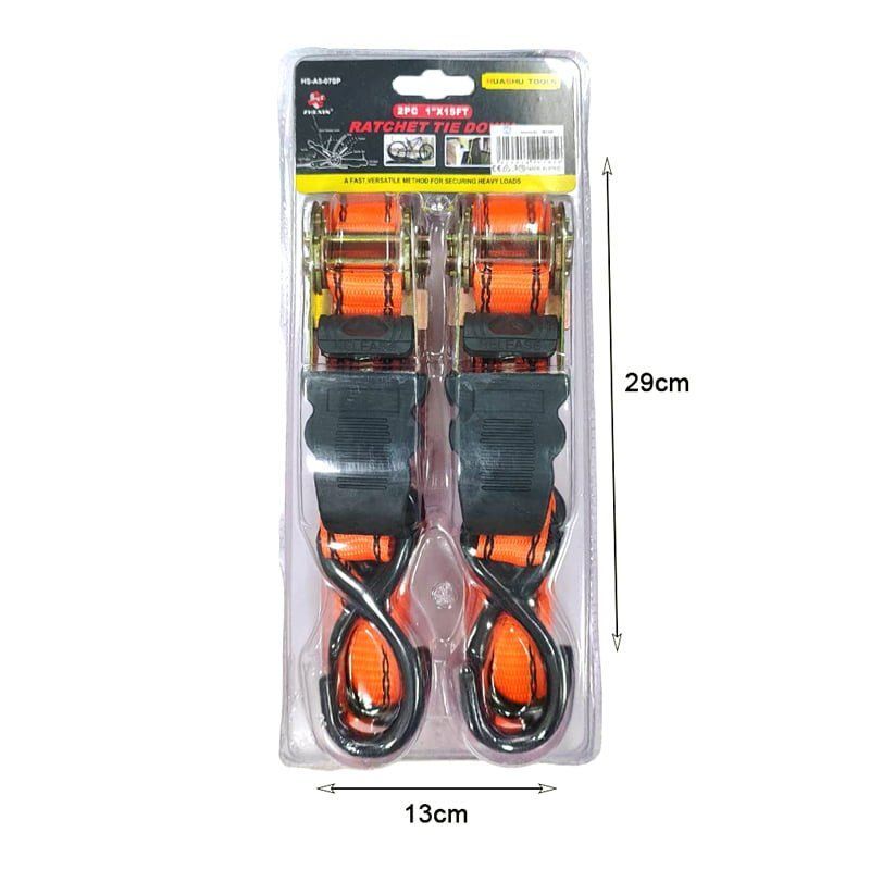 Zhexin Ιμάντας φορτίων 2τεμ 1" x 15FT - Λουριά για στερέωση φορτίου HS-A5-07SP - Ratchet tie OEM