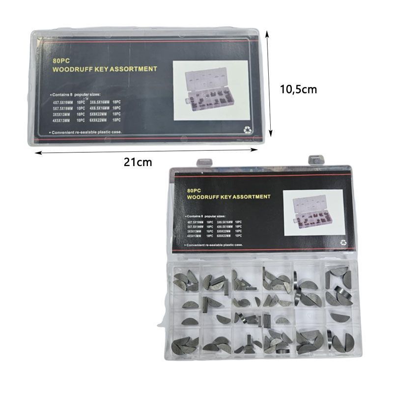 Σετ 80 Τεμαχίων Ημικυκλικών Σφηνών - Woodruff Key Assortment Set OEM