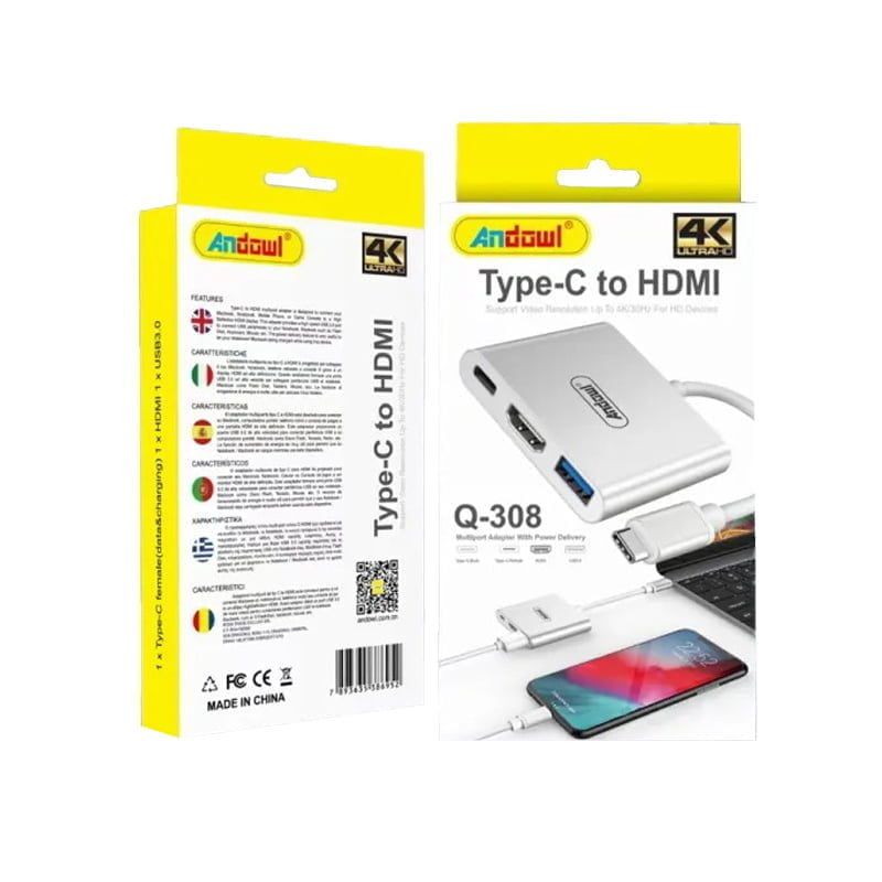 Andowl Type C σε HDMI Αντάπτορας με πολλές Θύρες Q-308 - Type C to HDMI OEM