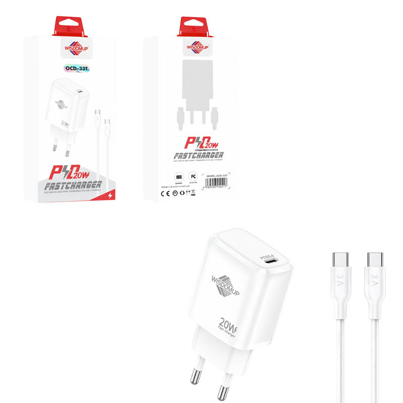 Wisdomup Φορτιστής Κινητού USB-C με Καλώδιο Type-C σε Type-C 20W OCD-33T - Fast Charger with Type-C to Type-C Cable OEM