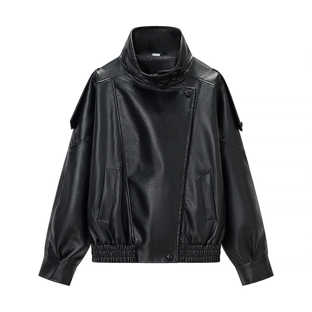 Γυναικείο oversized μπουφάν δερματίνης Μαύρο 0307