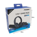 DOBE Σετ 5in1 PS4 με ακουστικά, βάση φόρτισης τηλεχειριστηρίων - 5in1 Game Pack for P-4 Series DOBE