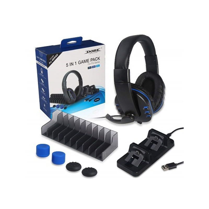 DOBE Σετ 5in1 PS4 με ακουστικά, βάση φόρτισης τηλεχειριστηρίων - 5in1 Game Pack for P-4 Series DOBE