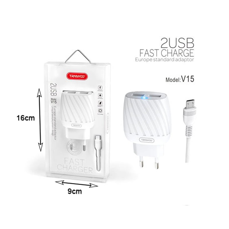 TRANYOO γρήγορος φορτιστής micro 2USB V15 – Fast charger Tranyoo