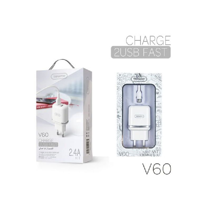 Tranyoo Φορτιστής με καλώδιο micro 2USB V60 2.4A – Charger 2USB Fast Tranyoo