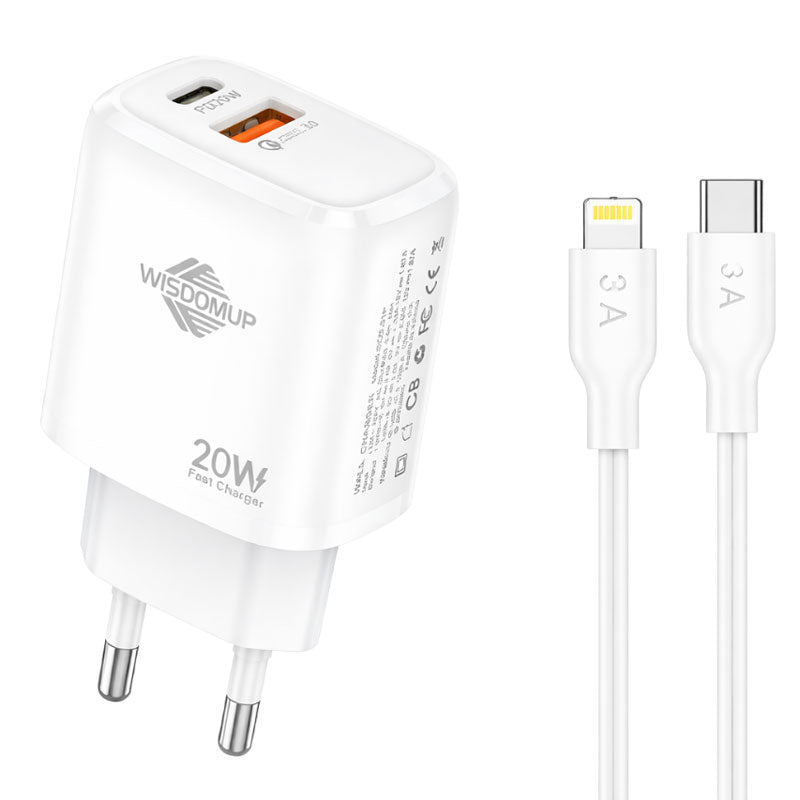 Wisdomup Φορτιστής Κινητού USB-C και USB με Καλώδιο Lightning σε Type-C 20W OCD-31P - Fast Charger with Lightning to Type-C Cable OEM