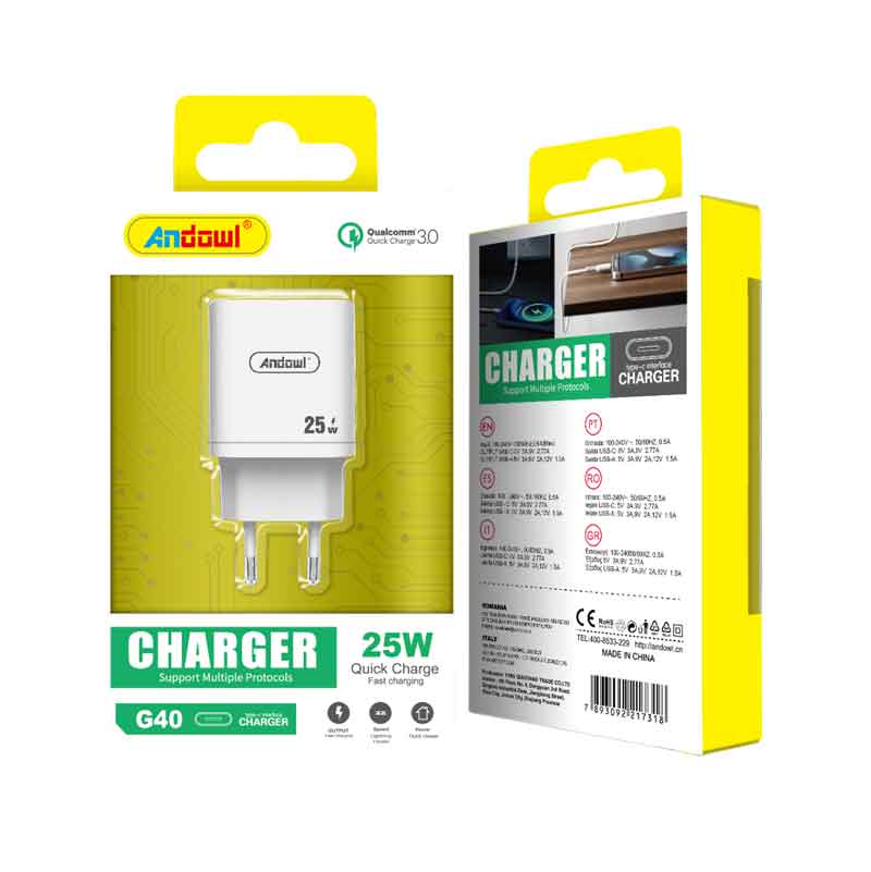 Andowl Φορτιστής Χωρίς Καλώδιο με Θύρα Type-C 25W G40 - Fast charger ANDOWL