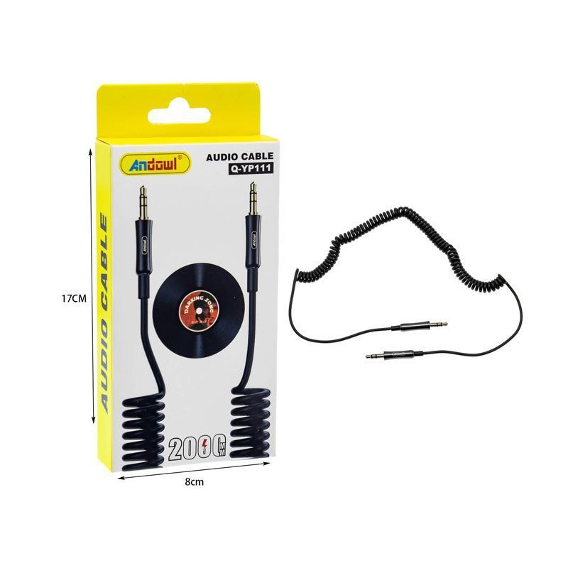 Andowl Καλώδιο Ήχου 3.5mm Jack Αρσενικό σε 3.5mm Jack Αρσενικό Σπιράλ Μαύρο 2m Q-YP111 - Audio Cable ANDOWL