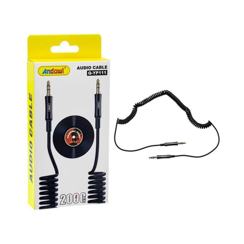 Andowl Καλώδιο Ήχου 3.5mm Jack Αρσενικό σε 3.5mm Jack Αρσενικό Σπιράλ Μαύρο 2m Q-YP111 - Audio Cable ANDOWL