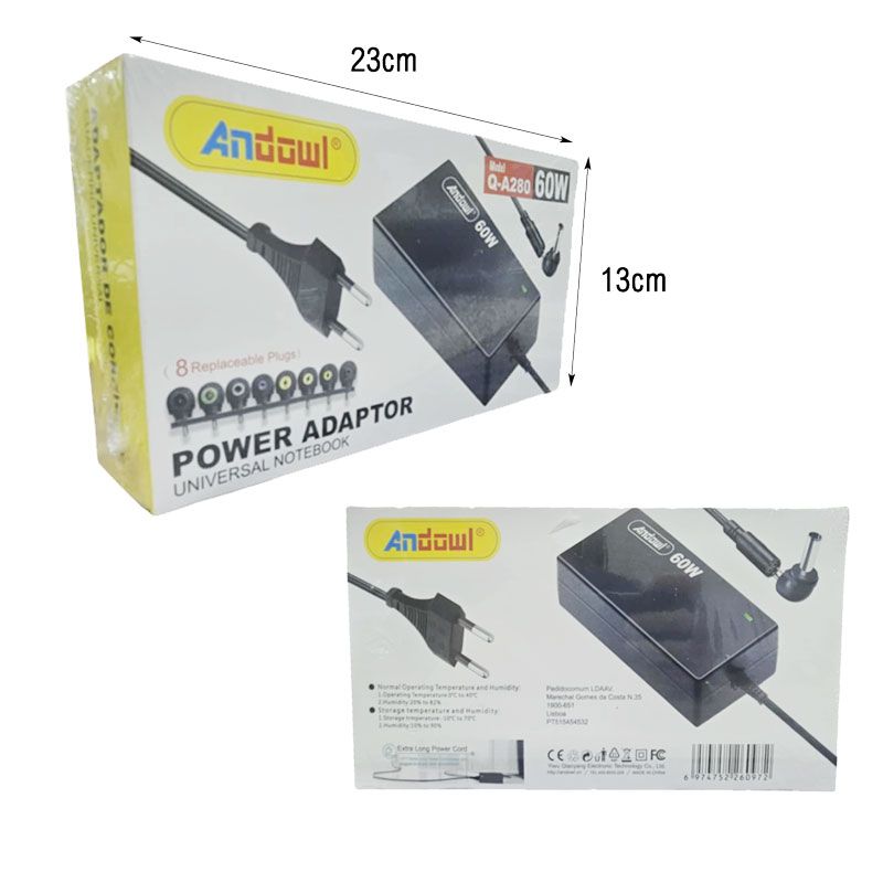 Andowl Universal Τροφοδοτικό Φόρτισης Laptop 60W με 8 Αντάπτορες - Power Adaptor ANDOWL