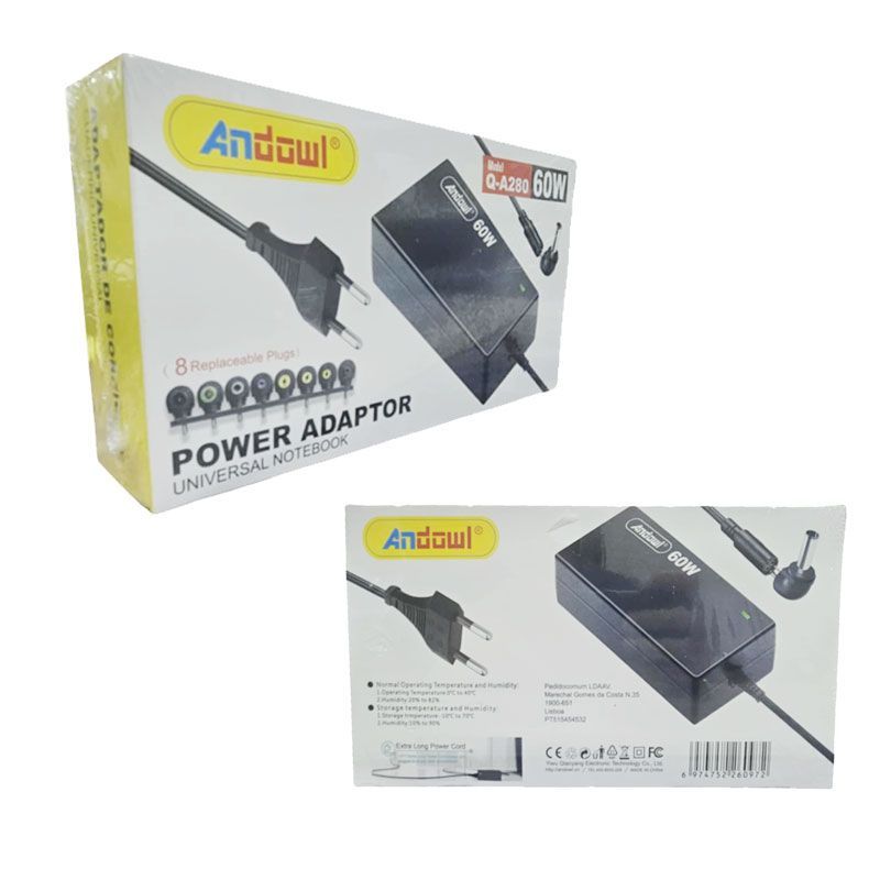 Andowl Universal Τροφοδοτικό Φόρτισης Laptop 60W με 8 Αντάπτορες - Power Adaptor ANDOWL