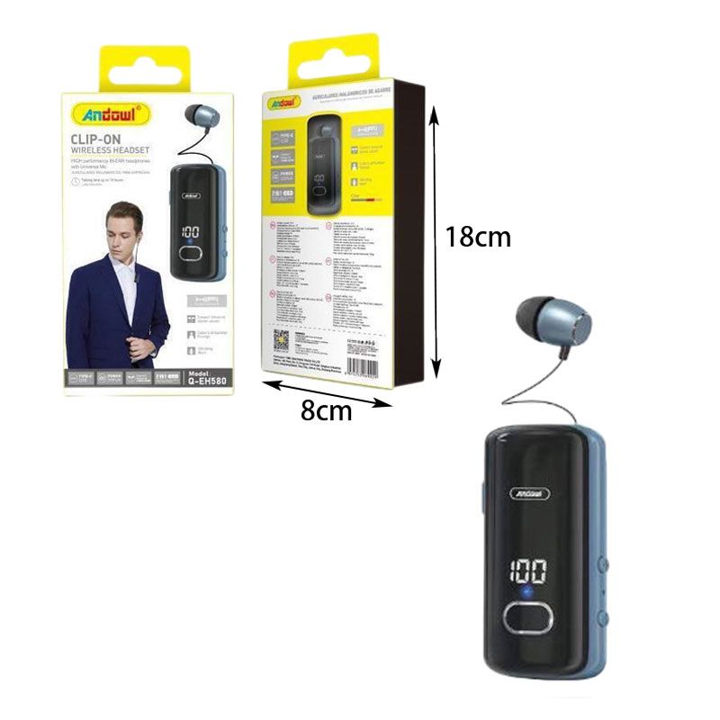 Andowl Ακουστικό In-ear Bluetooth Handsfree Q-EH580 - Clip-On Wireless Headset ANDOWL