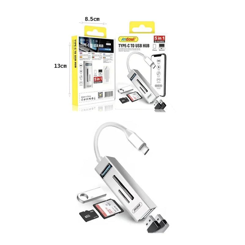 Πολυλειτουργικό Hub USB Type C 5 σε 1 με Αναγνώστη Καρτών και Θύρες USB - Multiport USB Type C Hub 5 in 1 with Card Reader and USB Ports OEM