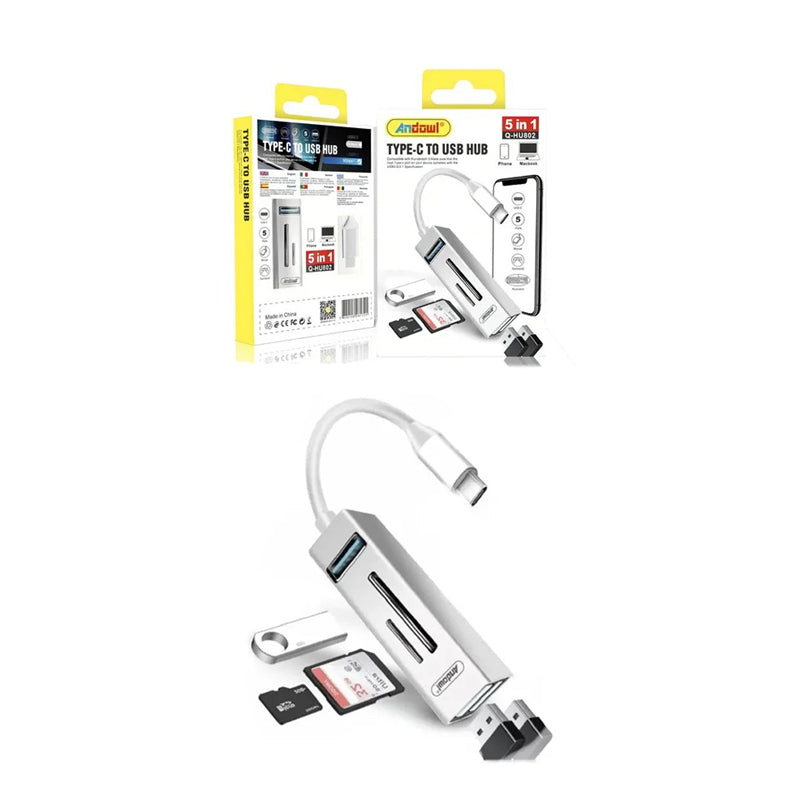 Πολυλειτουργικό Hub USB Type C 5 σε 1 με Αναγνώστη Καρτών και Θύρες USB - Multiport USB Type C Hub 5 in 1 with Card Reader and USB Ports OEM