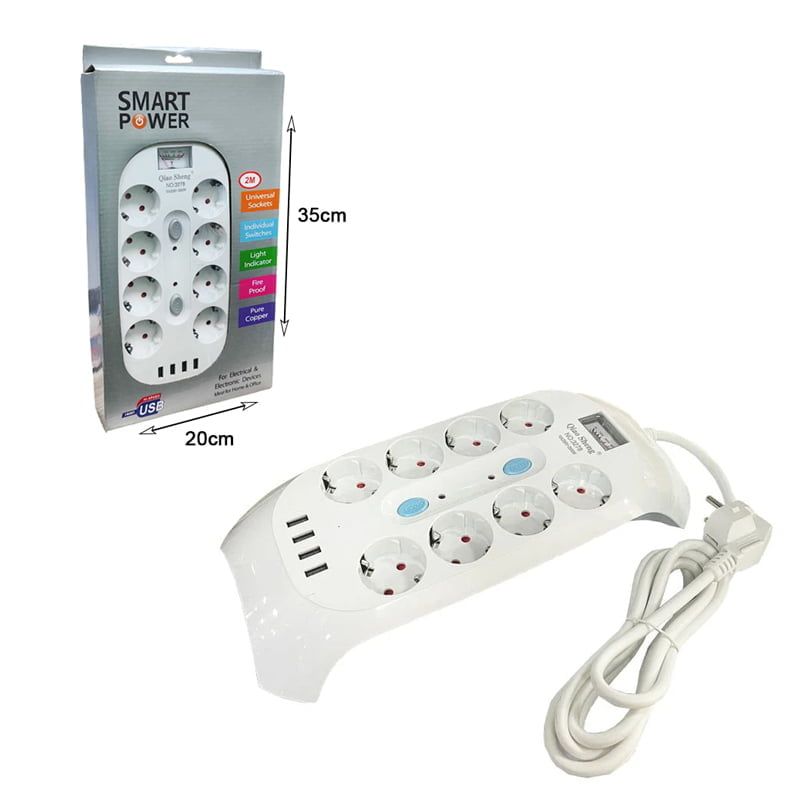 Qiao Sheng Πολύμπριζο 8 Θέσεων 10Α/250V-2500W 2m NO:3278 - Smart power 8 power socket OEM