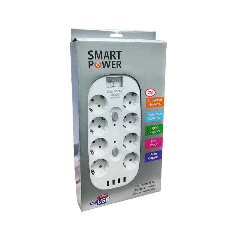 Qiao Sheng Πολύμπριζο 8 Θέσεων 10Α/250V-2500W 2m NO:3278 - Smart power 8 power socket OEM
