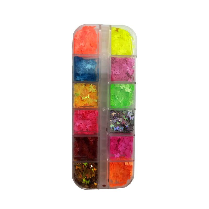 Globalnail Διακοσμητικά Νυχιών Πεταλούδες Confetti Σετ 12 Χρώματα - Nail art butterfly OEM