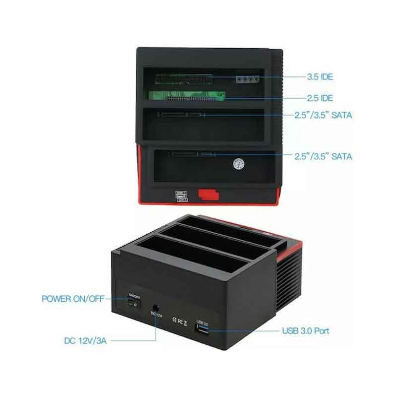 Andowl AN-Q-HD50 Docking Station για 2 Σκληρούς Δίσκους SATA 2.5" / 3.5" με σύνδεση USB 2.0 - All in 1 Multi-function HDD Docking ANDOWL