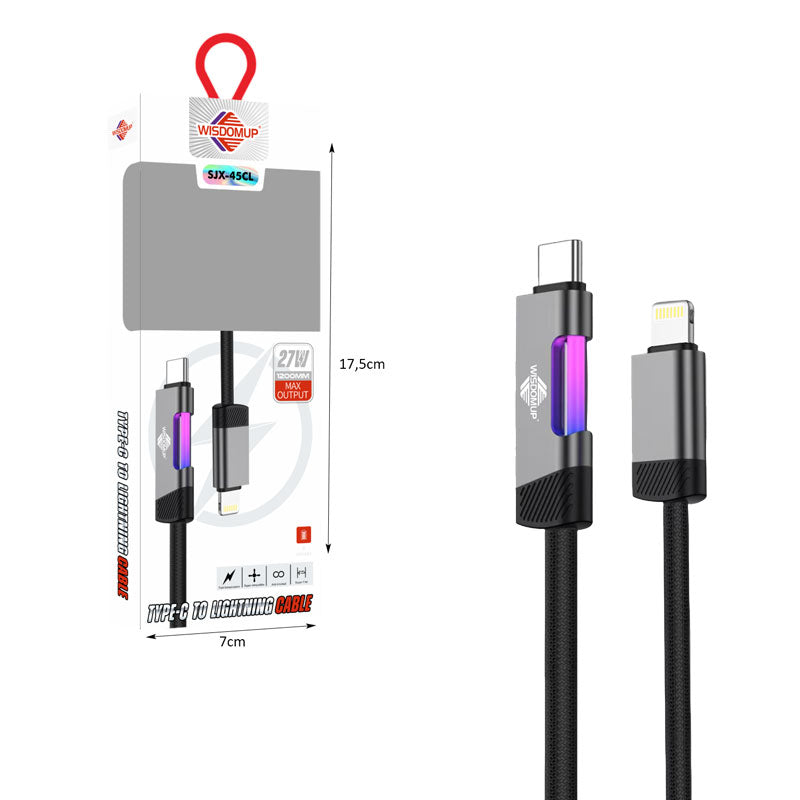Wisdomup Καλώδιο Φόρτισης USB-C σε Lightning με Φωτισμό LED 27W SJX-45CL - USB-C to Lightning LED Fast Charging Cable OEM