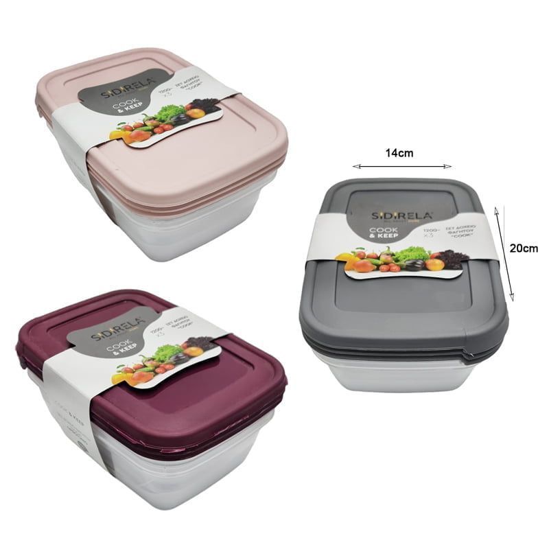 Sidirela Δοχείο Φαγητού Πλαστικό Cook & Keep 1.2L 3τμχ - Food save OEM