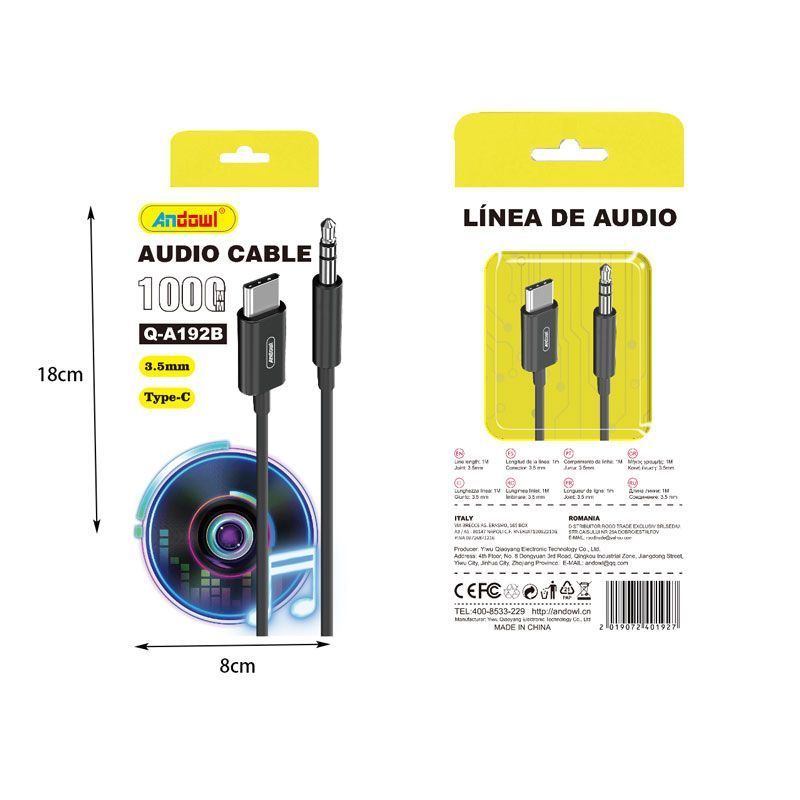 Andowl Μετατροπέας 3.5mm male σε USB-C male Q-A192B - Audio Cable ANDOWL