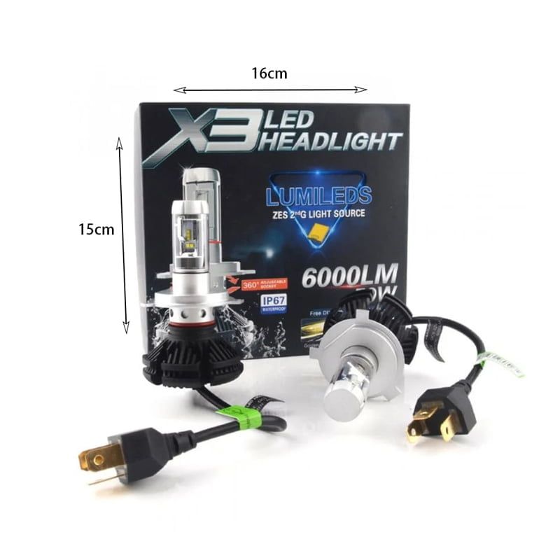 Λάμπα αυτοκινήτου H4 Ψυχρό Λευκό - X3 LED Headlight 6000LM 50W H4 OEM