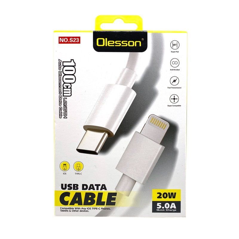 Olesson Καλώδιο δεδομένων γρήγορης φόρτισης 20W 1m 5.0A NO.S23- Cable USB C to Lighting Data Cable Quick Charging Olesson