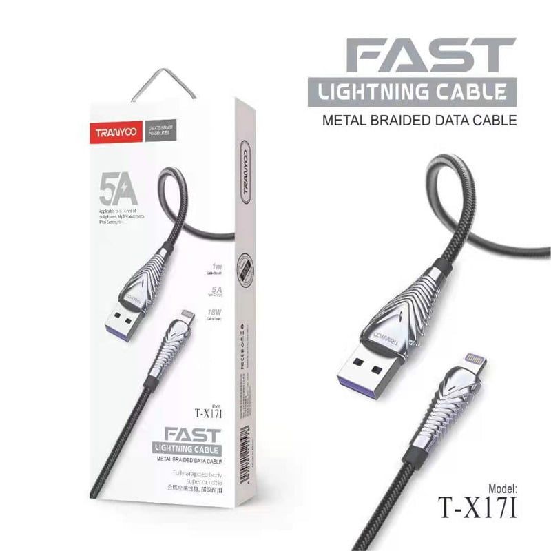 Tranyoo Καλώδιο Γρήγορης Φόρτισης Lightning IOS 1m 5A 18W T-X171 - Lightning IOS Fast Data Cable Tranyoo