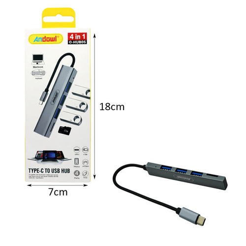 Andowl Αντάπτορας Hub Type-C σε 4 Θύρες USB 3.0 4 in 1 Q-HU806 - Hub Adapter 4 in 1 Andowl