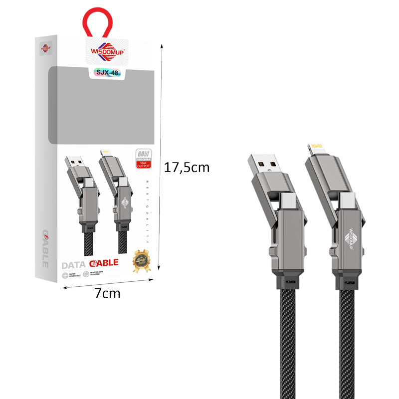 Wisdomup Καλώδιο Φόρτισης και Δεδομένων USB σε Lightning με Μεταλλικά Βύσματα 60W SJX-48 - USB to Lightning Fast Charging Data Cable 60W with Metal Connectors OEM