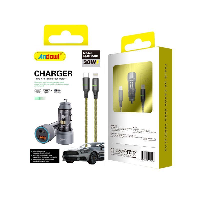 Andowl Φορτιστής αυτοκινήτου με καλώδιο Type-C σε Lighting Q-DC50B - Charger ANDOWL