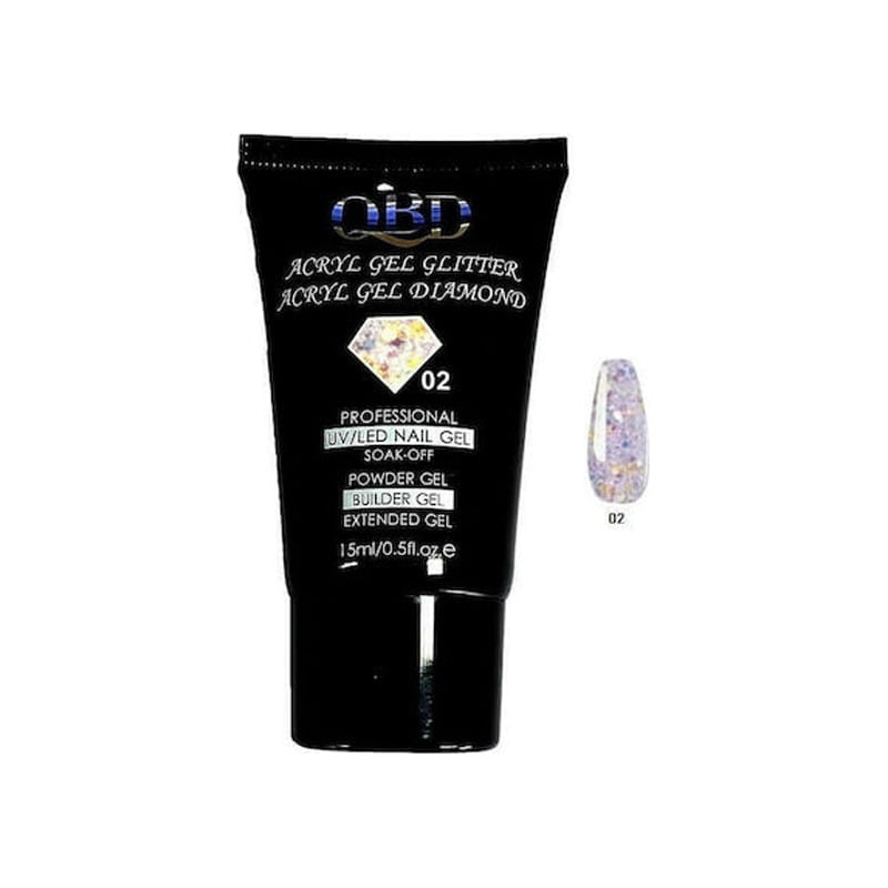 QBD Ακρυλικό τζελ χτισίματος νυχιών #02 - Diamond Acrylic gel glitter UV/LED Nail gel - 1 - 10 - 11 - 12 - 2 - 3 - 4 - 5 - 6 - 7 - 8 - 9 OEM