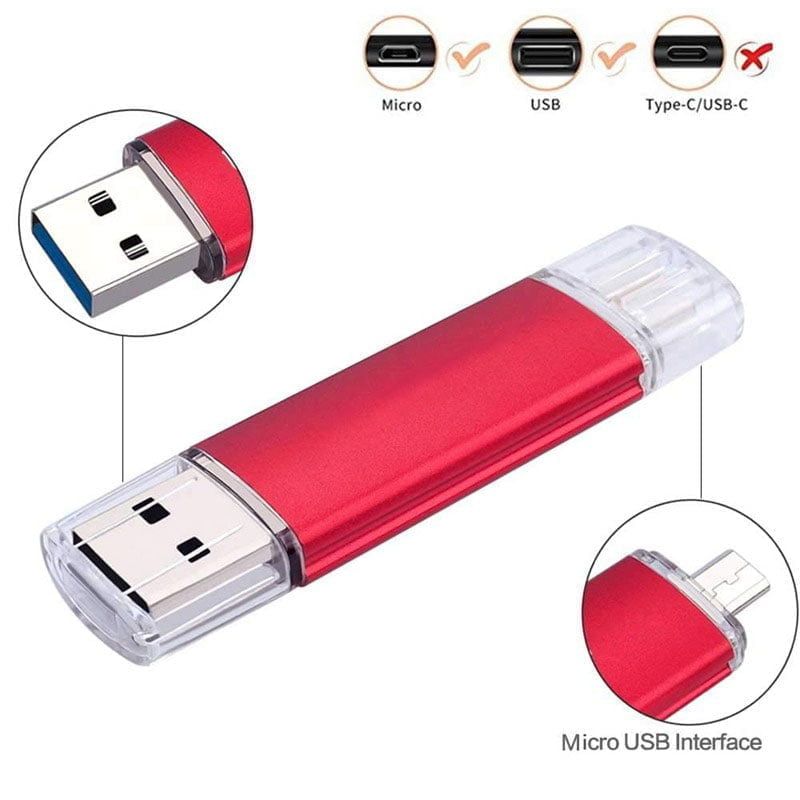 USB stick 32GB με σύνδεση USB & Micro USB - USB flash drive double application - Ασημί - Κόκκινο - Μαύρο OEM