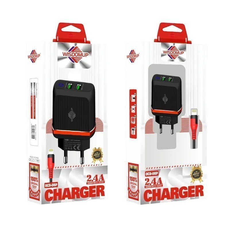 Wisdomup Φορτιστής Κινητού με 2 θύρες USB-C και καλώδιο δεδομένων Type-C 2.4A OCD-08T Wisdomup