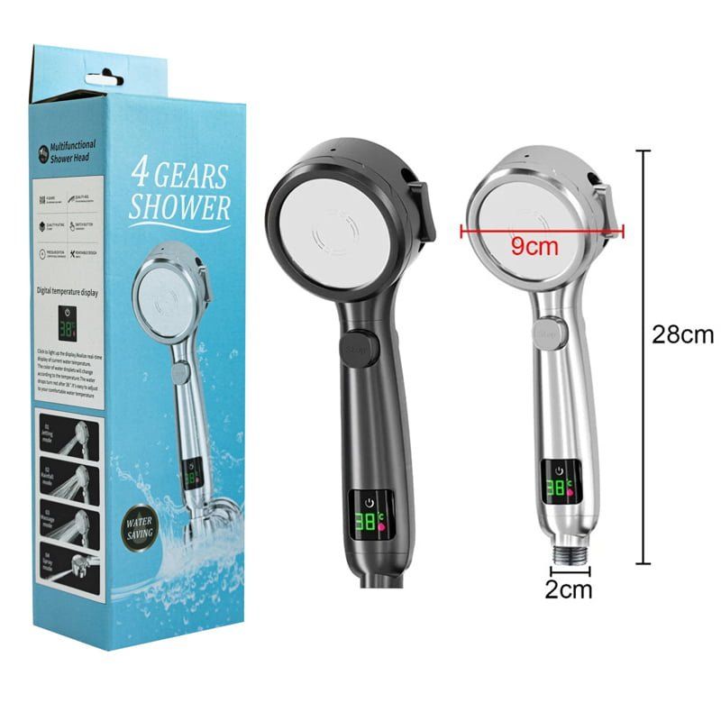 Τηλέφωνο κεφαλή ντους μπάνιου - 4 Gears Shower head - Ασημί - Μαύρο OEM