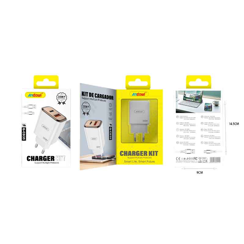 Andowl Φορτιστής κινητού με καλώδιο Type-C με Διπλή USB 35W Q-CD35 -Mobile charger ANDOWL
